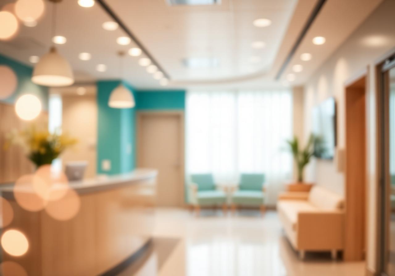 Welcoming reception area of the Autism Stem Care clinic in Istanbul with soft teal accents and warm natural light, conveying a calm, family-friendly atmosphere.
