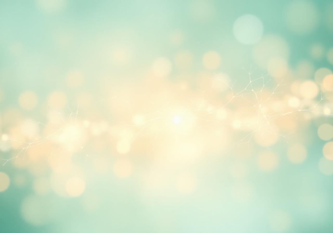 Soft teal neural network with warm gold bokeh light, an abstract visualization representing autism spectrum disorder regenerative care at the Istanbul clinic.