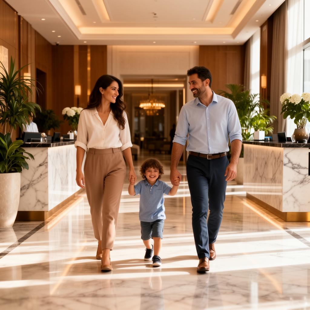 International family arriving at premium Istanbul hotel for autism stem cell treatment consultation