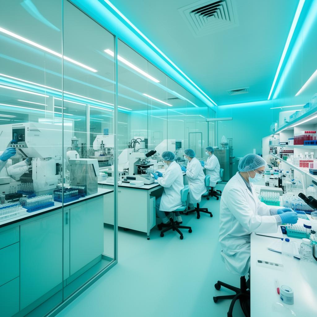 Scientists processing mesenchymal stem cells in GMP-certified clean room laboratory for autism treatment protocols