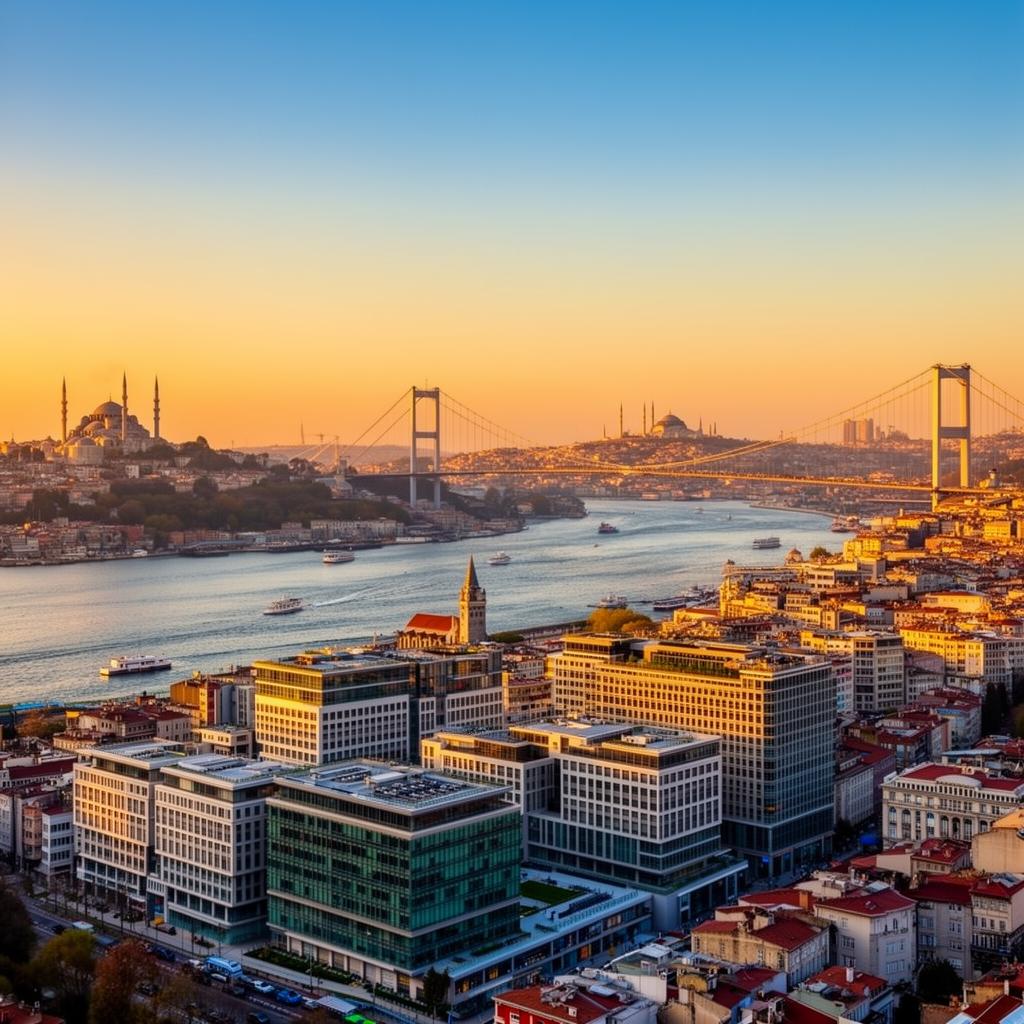 Istanbul Bosphorus panorama at golden hour showing international medical travel destination for autism families
