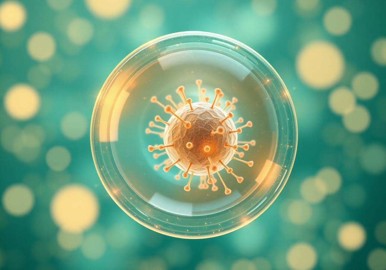 Glowing protected cell in a translucent teal sphere with warm gold light, symbolizing safety and eligibility standards of our autism treatment programs.