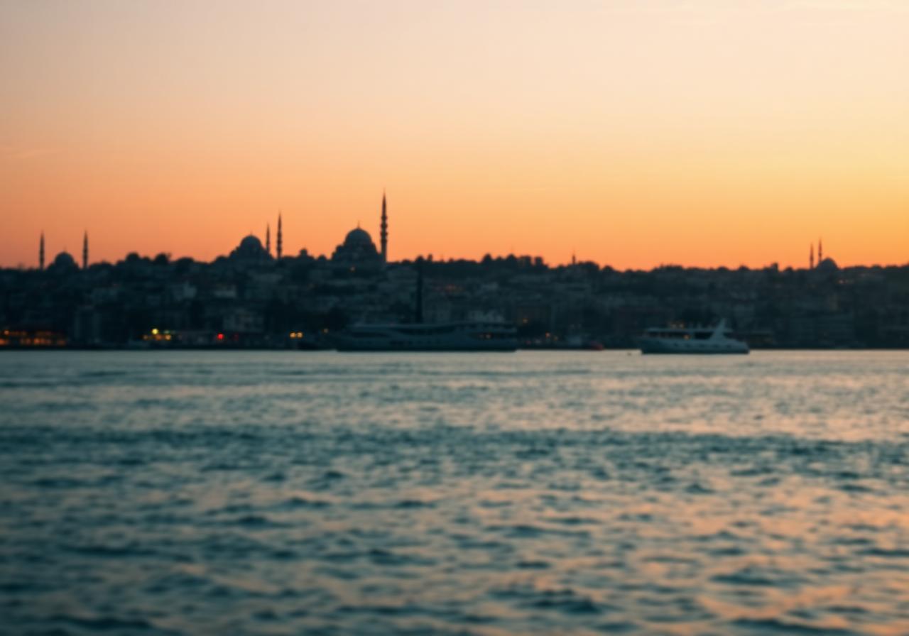 Cinematic golden-hour view of Istanbul's Bosphorus skyline with historic minarets, illustrating why international families choose Istanbul, Turkey for autism treatment.