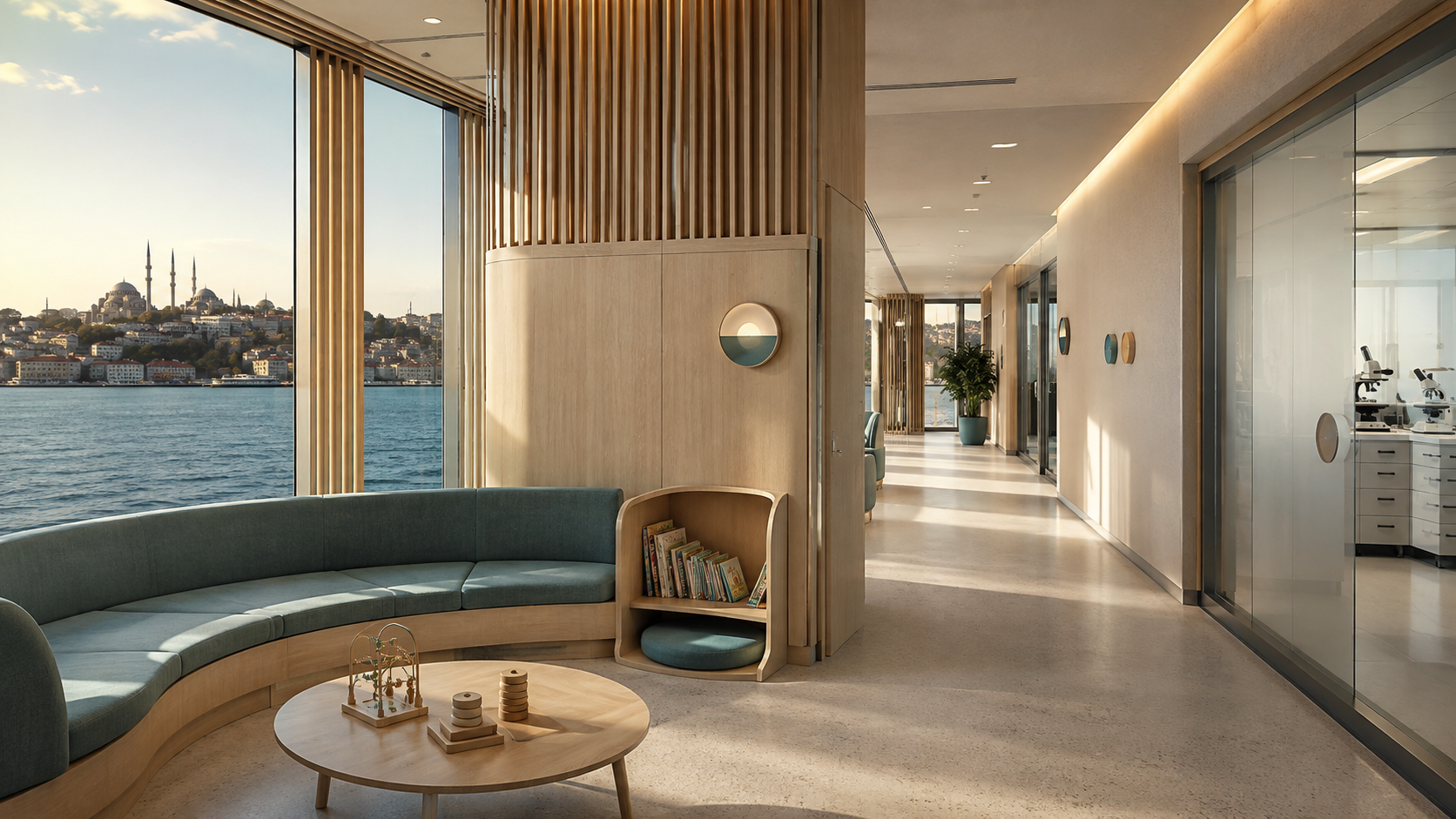 The Autism Stem Care clinic building in Istanbul with the Bosphorus beyond