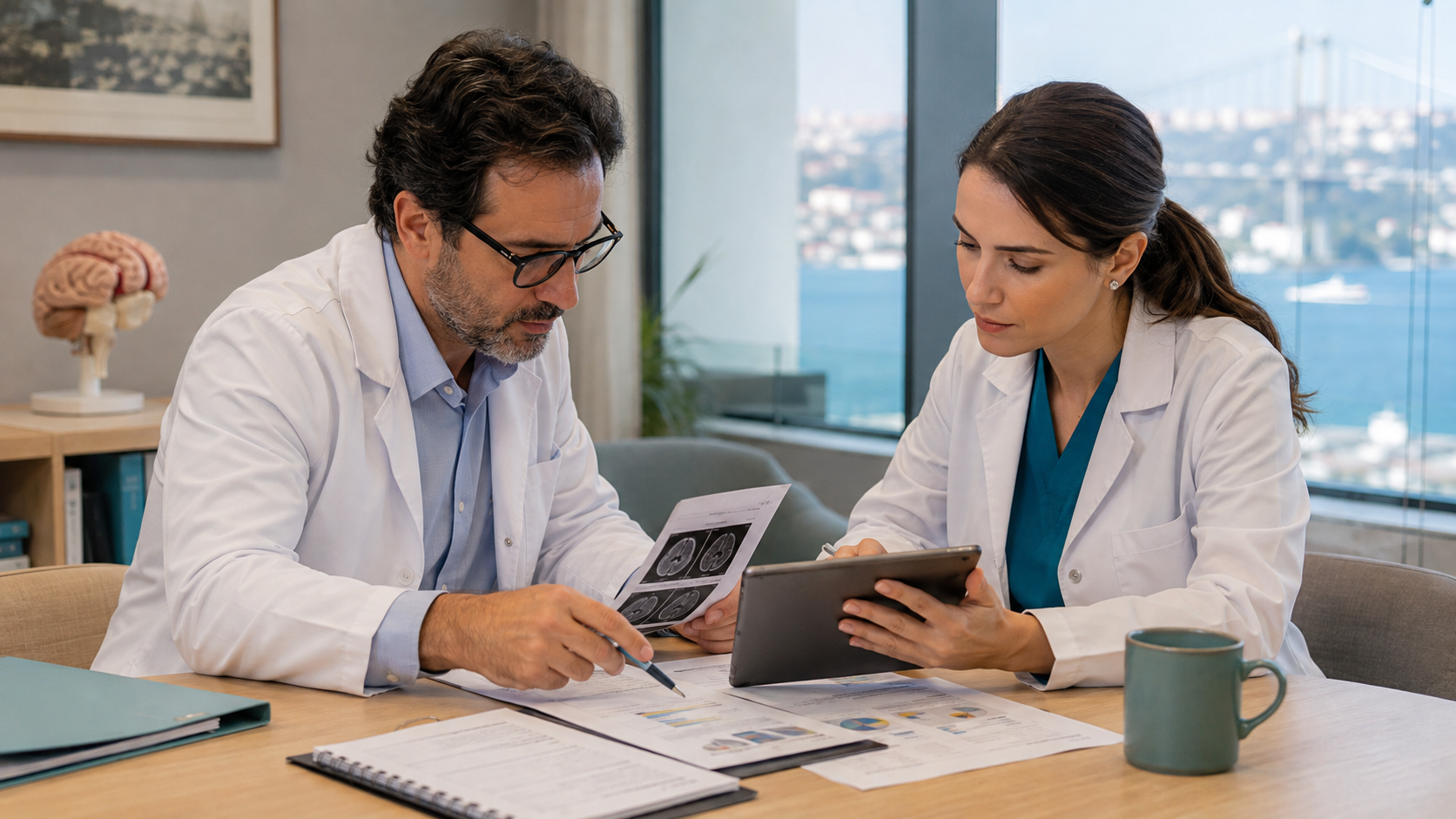Un médecin lisant les rapports de diagnostic et les antécédents médicaux d'un enfant