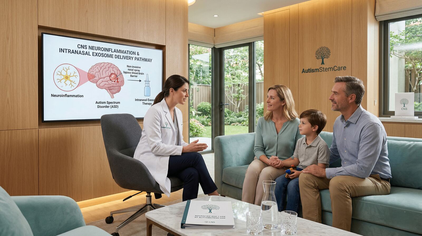 Premium autism regenerative medicine image showing a calm non-invasive treatment environment