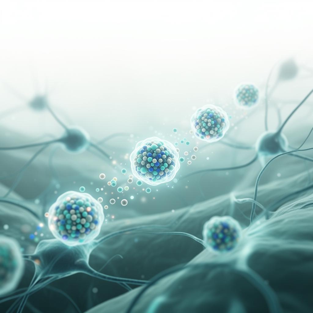 Premium regenerative medicine image representing molecular signaling and exosome-based autism support