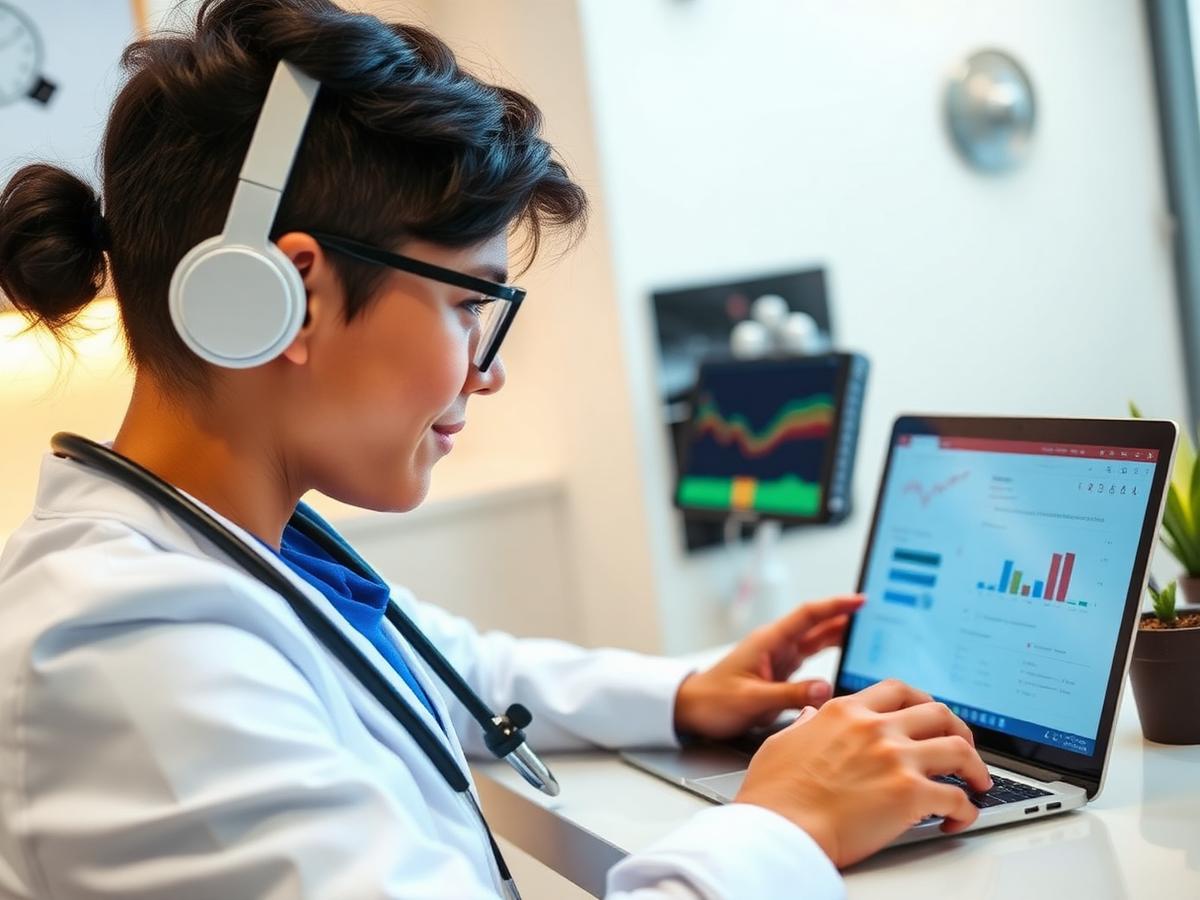 Specialist reviewing autism progress reports and post-treatment monitoring data in a premium clinic