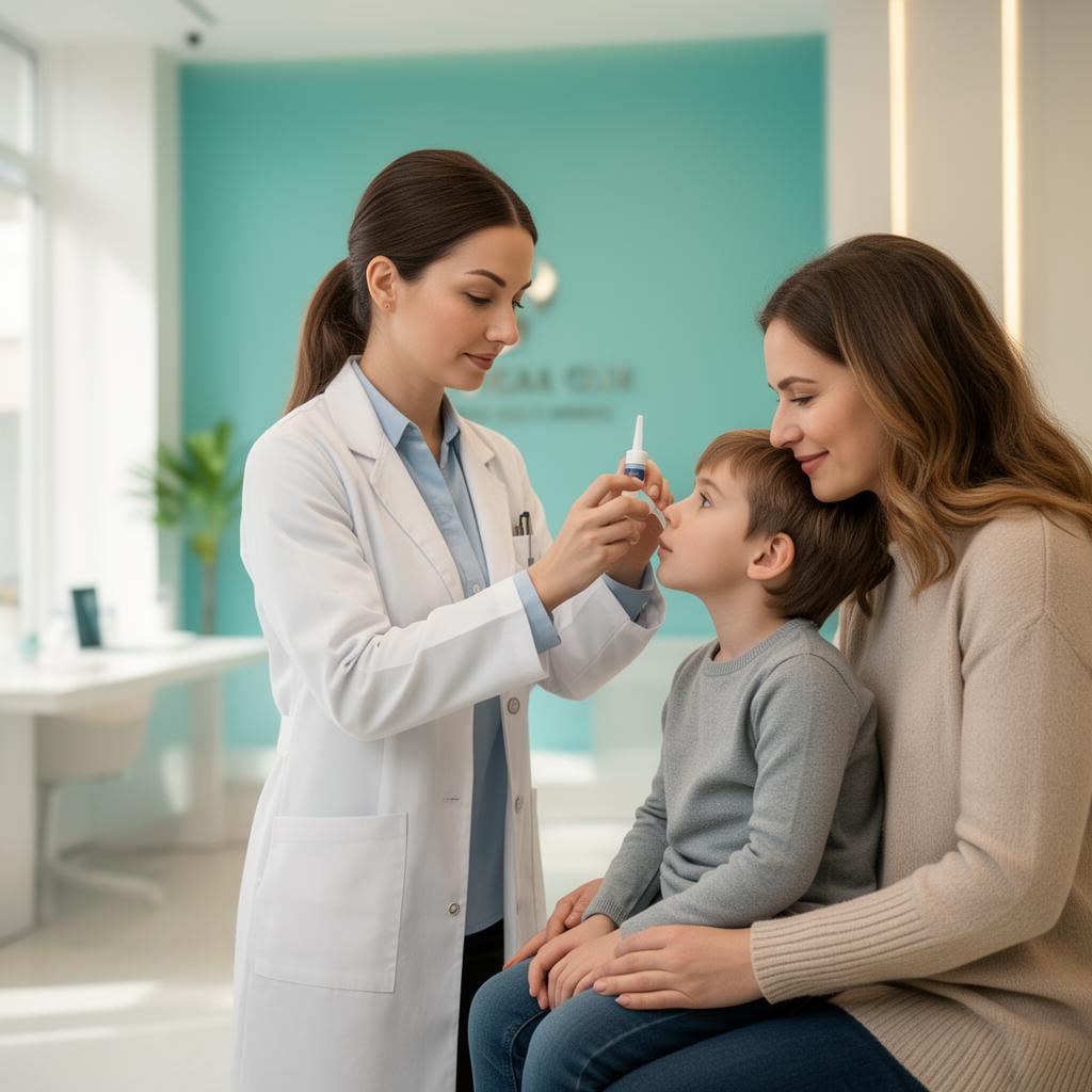 Doctor explaining intranasal exosome therapy for autism in a premium regenerative medicine clinic