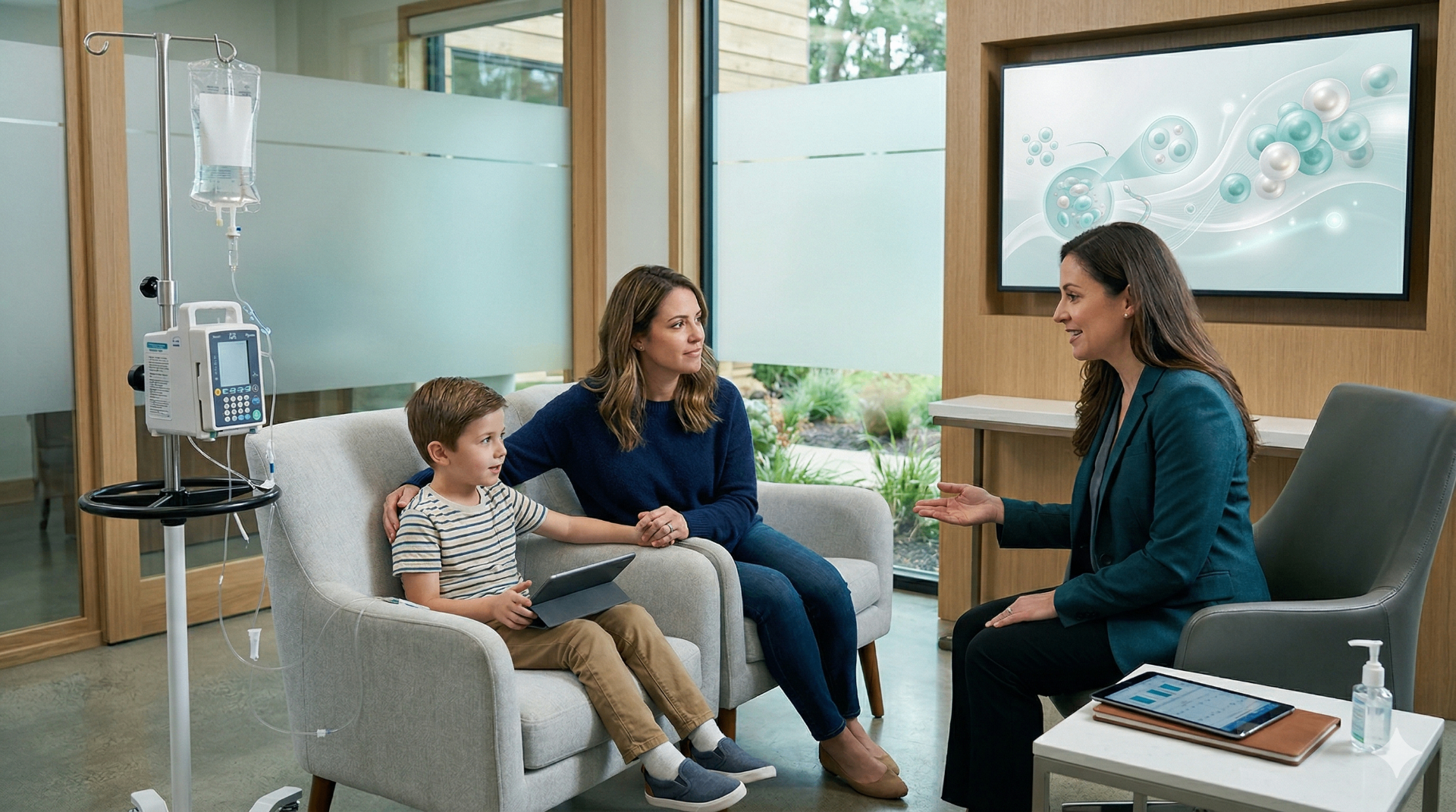 Premium medical visual of intravenous mesenchymal stem cell therapy for autism support