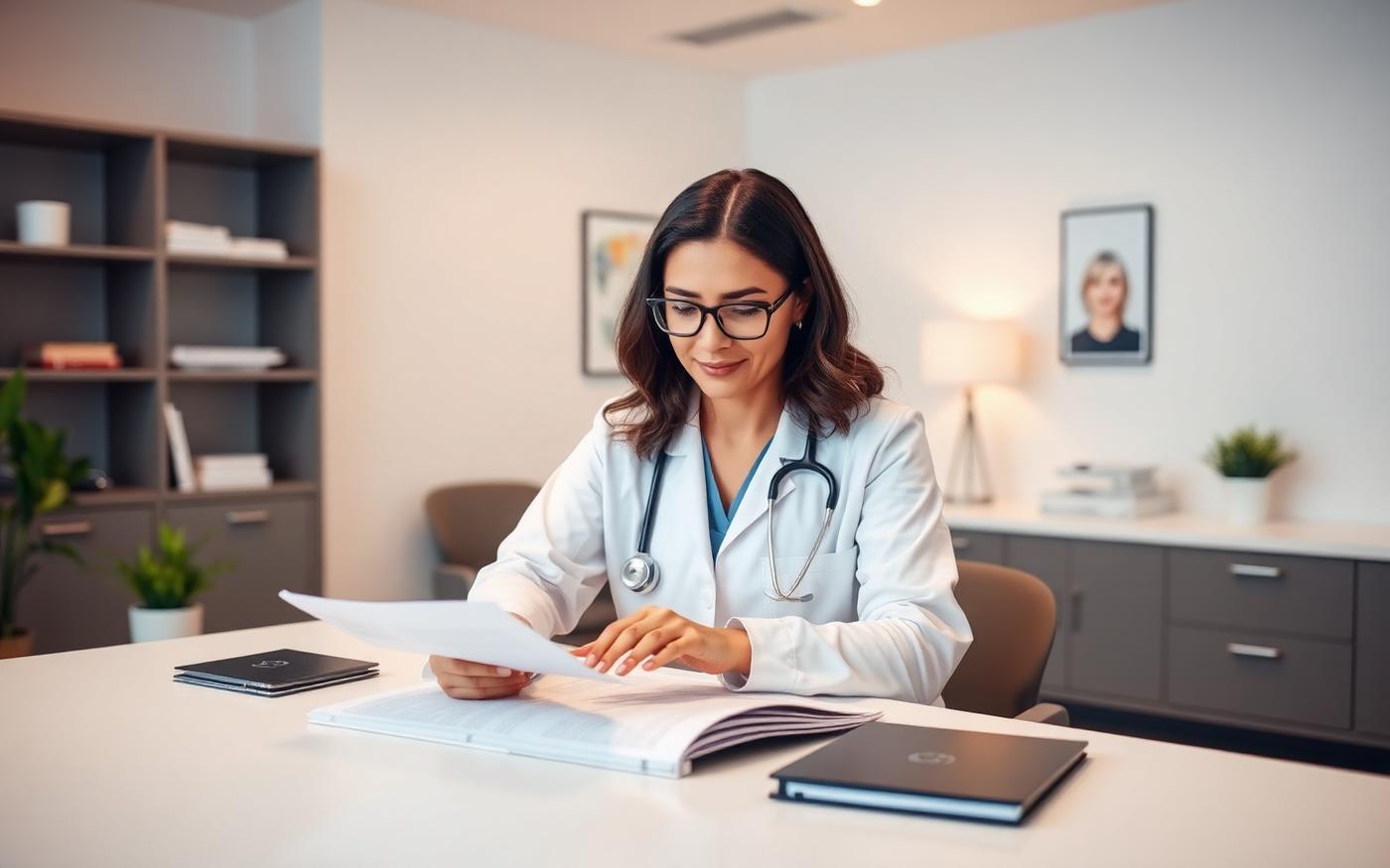 Doctor discussing a personalized autism treatment planning strategy with a family in a premium clinical consultation setting