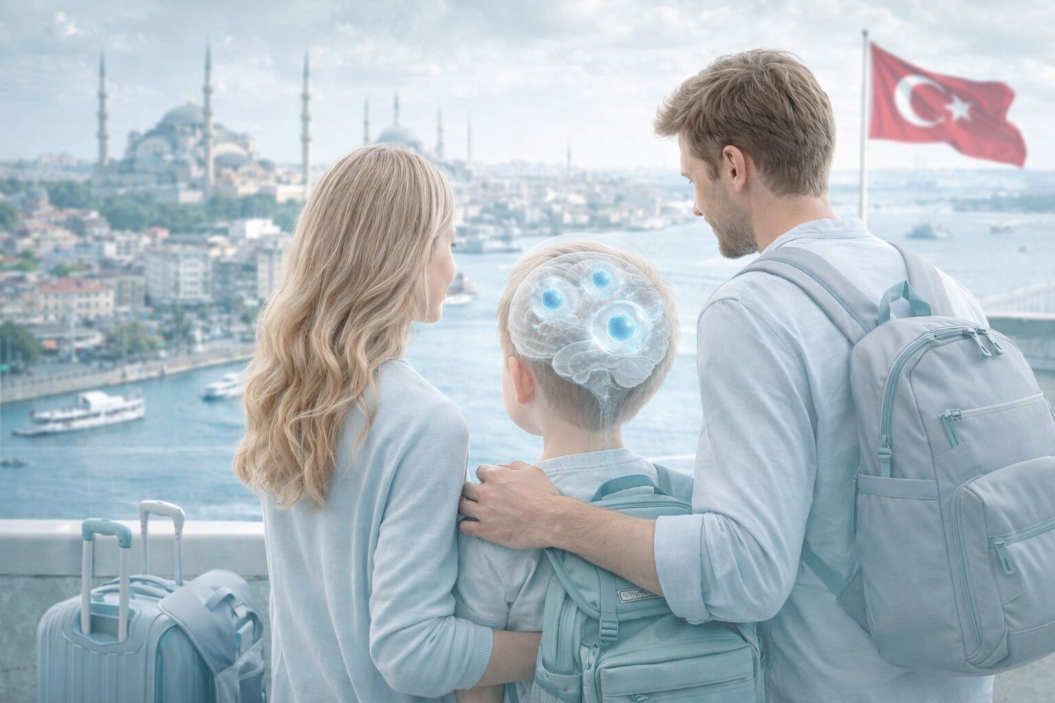 International family arriving in Istanbul, Turkey for autism stem cell therapy at Autism Stem Care