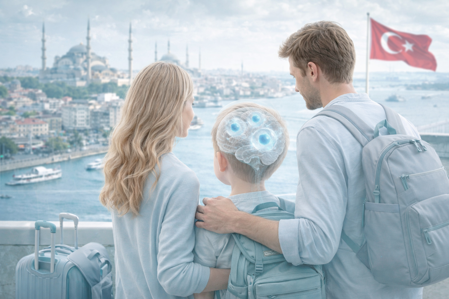 International family arriving in Istanbul, Turkey for autism stem cell therapy at Autism Stem Care